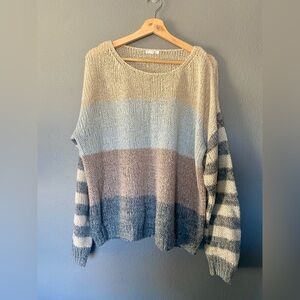 Maurice’s Soft Striped Sweater Taupe Tan Gray Blue XL